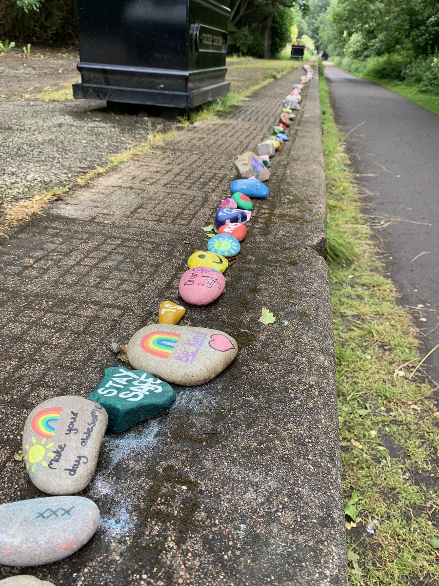 HollySteiger's tweet photo. Went for a walk along the old railway line and saw these beautiful little hand decorated rocks from the local primary/nursery. My favourite one was deffos the crocodile nurse 🥰 #COVID19 #NHSThankYou https://t.co/trTZApUp0y