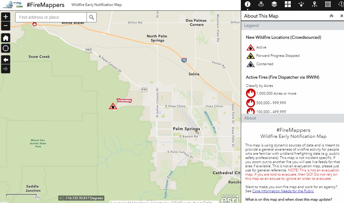pjdohertygis's tweet image. New fire Tramway Rd., Palm Springs, CA - #TramwayFire
Map Link: napsg.maps.arcgis.com/apps/webappvie…
Comments: Follow @CALFIRERRU for more information.
  
#FireMappers