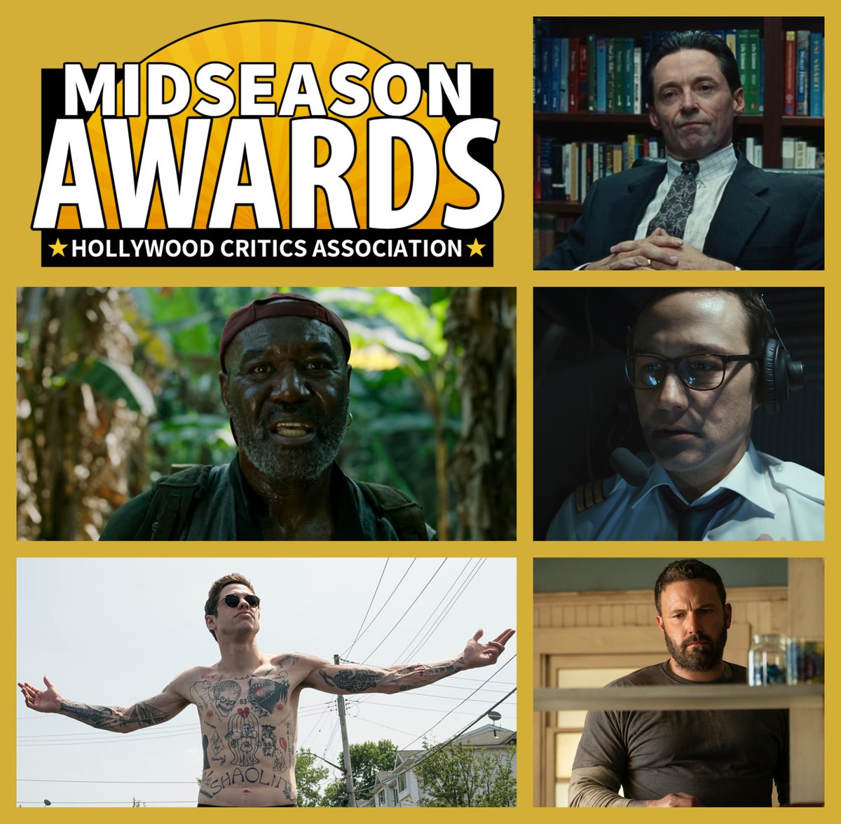 The nominees for Best Actor are:Ben Affleck, The Way Back Delroy Lindo, Da 5 Bloods Hugh Jackman, Bad Education Joseph Gordon-Levitt, 7500 Pete Davidson - The King of Staten Island  #TheWayBack #7500  #Da5Bloods    #TheKingofStatenIsland  #BadEducation  #HughJackman  #DelroyLindo