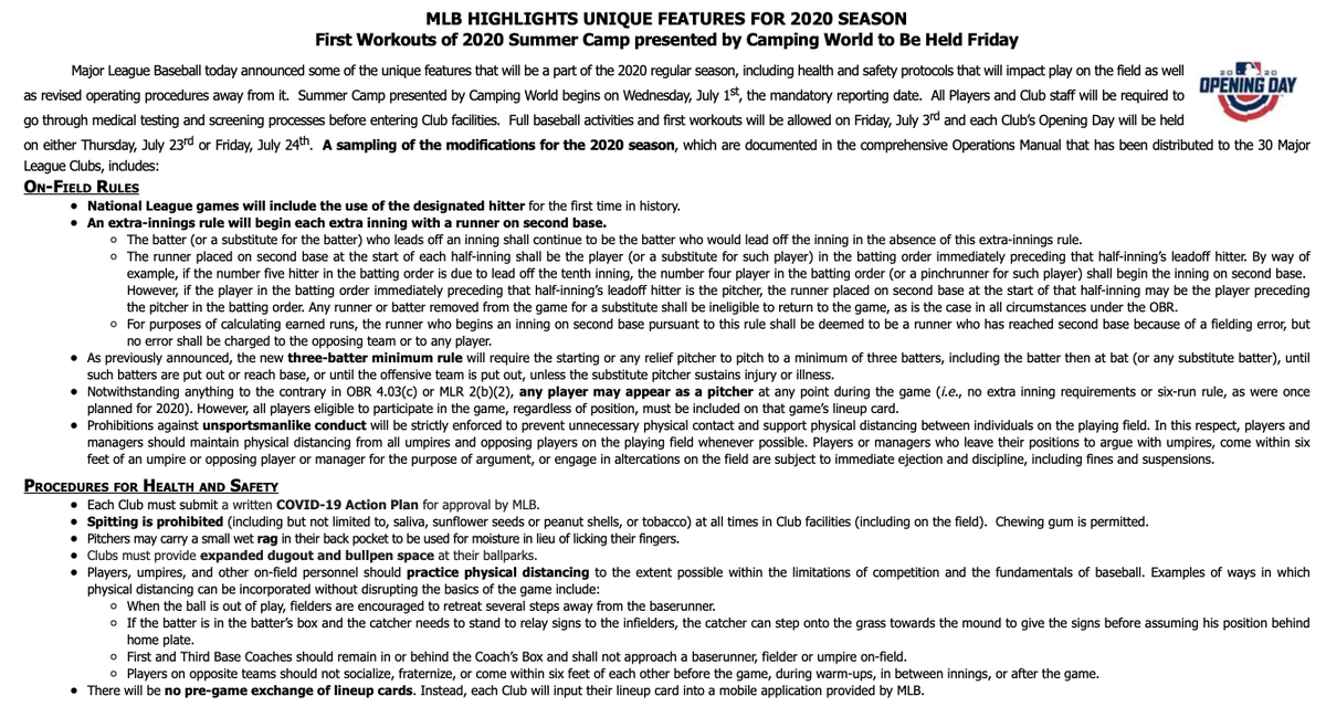 MLB has officially released many of the rules and regulations that had