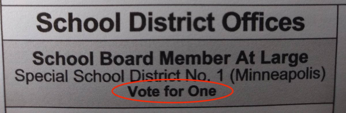 Tip 6: Pay attention to how many votes you get to cast for each office. In this School District race, I get to vote for one. But in some places, you might get to vote for more. And in Minneapolis's 6th Ward, there's even a ranked-choice race. Read the instructions!