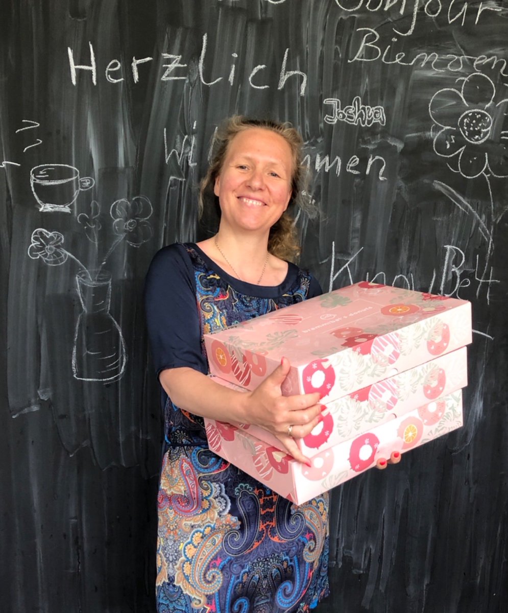 KB4People's tweet photo. Our German office, exploqii, celebrated Doughnut Day a little late this year but still celebrated! There were fresh doughnuts for the few people working from the office &amp; everyone working from home got them delivered. 

#exploqii #doughnuts #berlin #fun #knowsters #companyculture https://t.co/VlQEARHqss