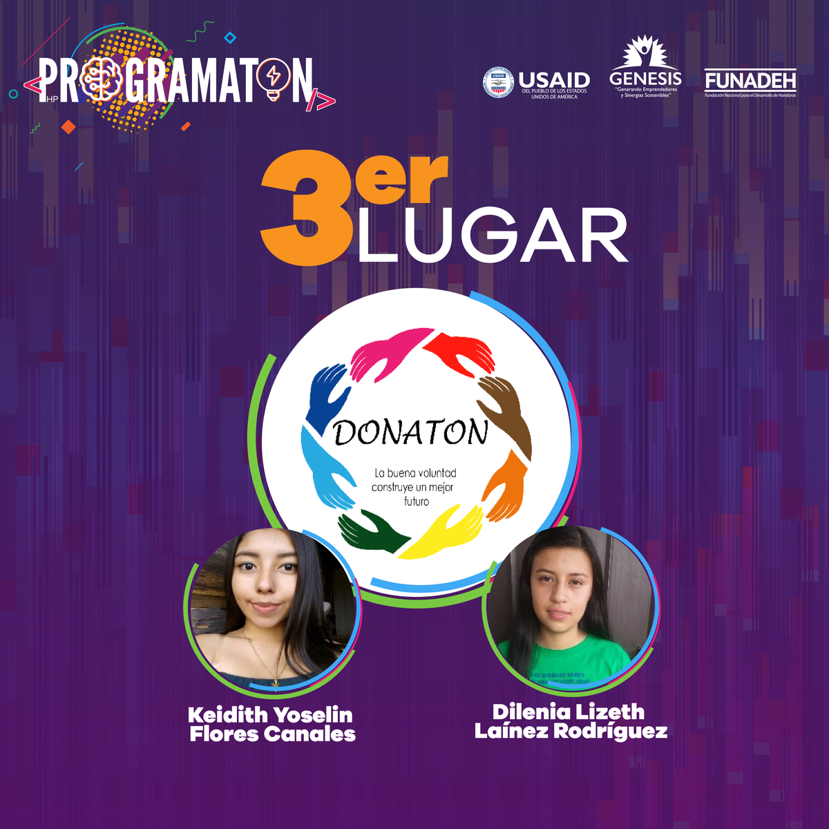 FUNADEH_GENESIS's tweet photo. #Programaton2020 queremos felicitar a las jóvenes Keidith Flores y Dilenia Lainez por obtener el tercer lugar con su aplicación #DONATON en representación del Instituto Gubernamental Superación San Francisco #Enhorabuena https://t.co/bwAO4v0npa