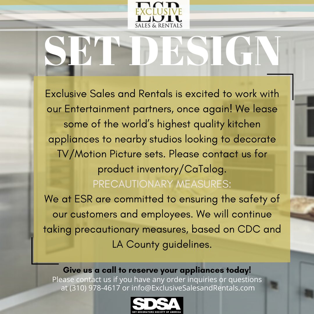 ExclusiveSalesR's tweet image. We love working with our #SetDecorators! Give your characters the best of the best for their kitchen set! We can&apos;t wait to see the #EntertainmentIndustry up and running, once again! Give us a call today (310) 978-4617! 
#LosAngeles #BurbankStudios