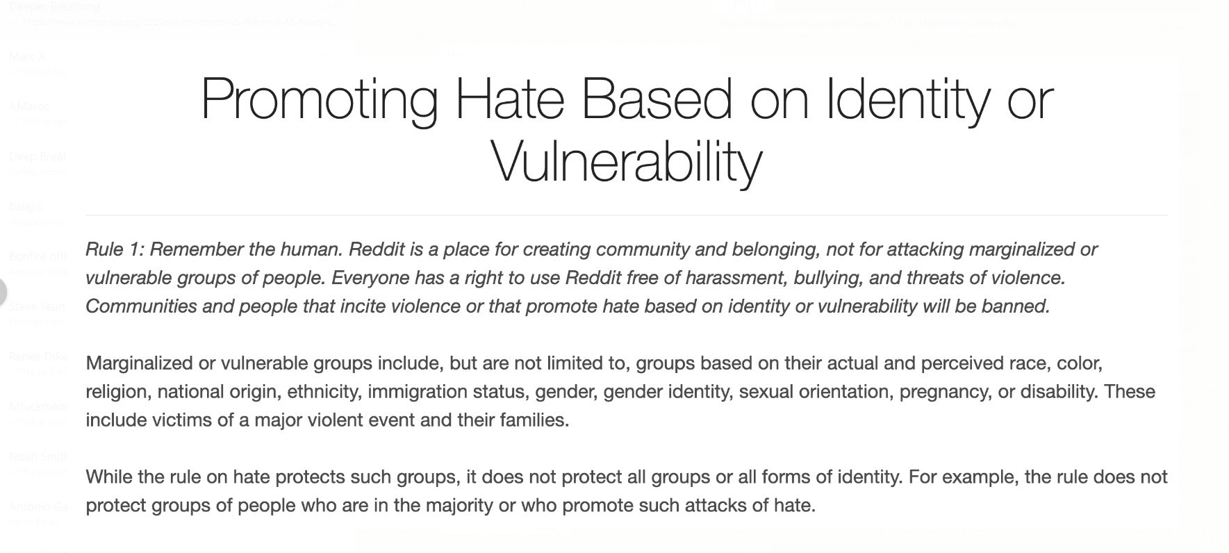 Wesley Yang Reddit S New Hate Speech Policy Protects Marginalized Or Vulnerable Groups But Specifically Exempts From Protection Groups Of People Who Are In The Majority T Co Cmobjwkzy4 Wesley Yang Reddit S New Hate Speech Policy Protects Marginalized Or Vulnerable Groups But Specifically Exempts From Protection Groups Of People Who Are In The Majority T Co Cmobjwkzy4
