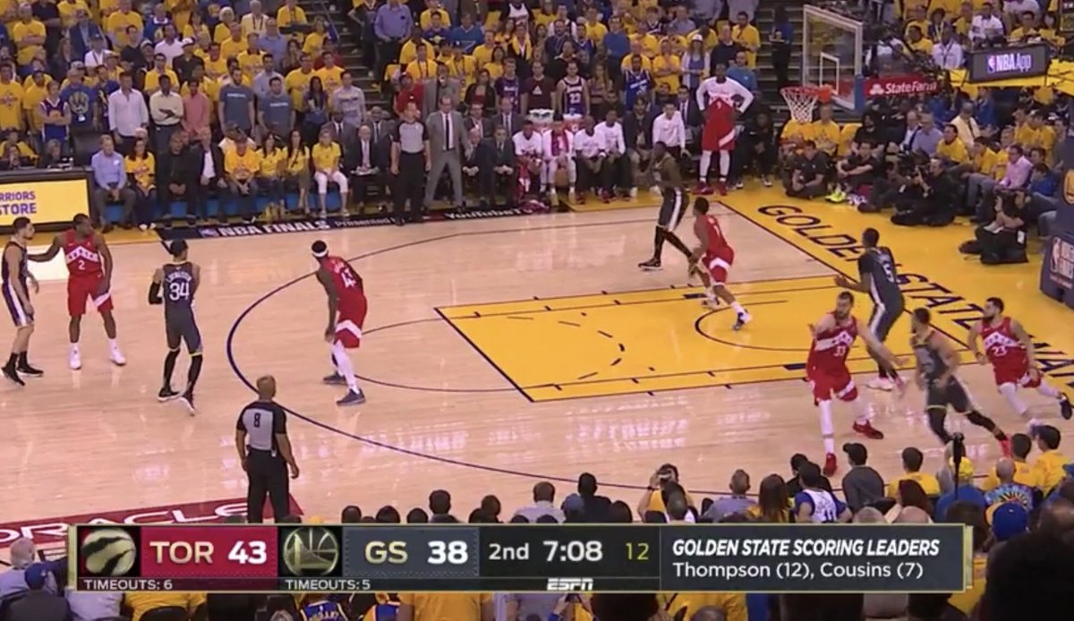 Double team on Curry off the ballLooney gets a wide open dunk, makes