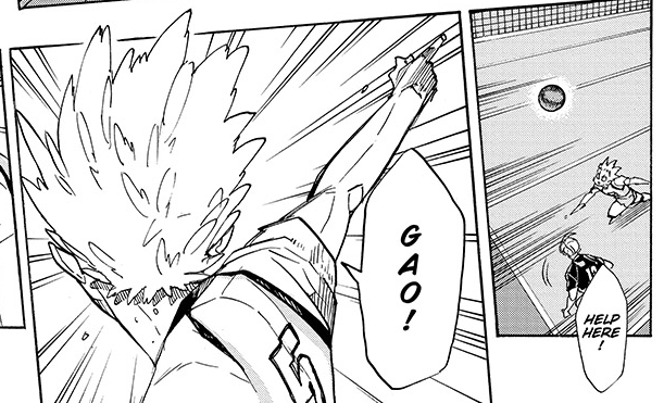 But then the rest of the chapter reminds us that Hoshiumi isn't just a spiker that can get easily replaced by the existence of a larger one. He's a true all-arounder with strong receiving skills and even does an amazing set to Gao who agrees he's good. Kageyama calls it "perfect"