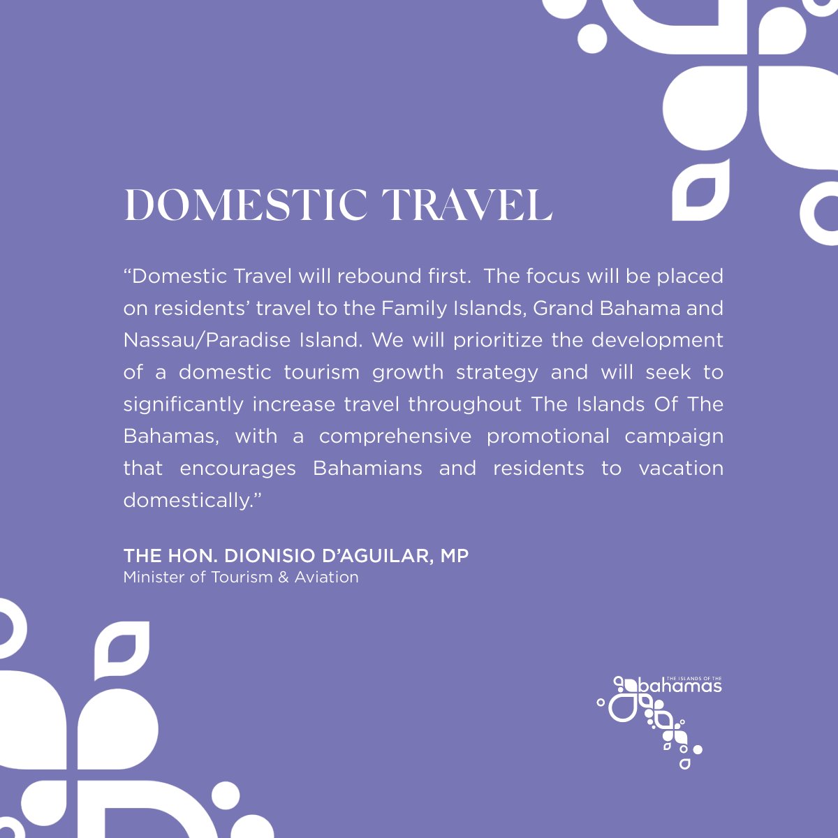 As travel resumes throughout the Islands of #TheBahamas, Minister of Tourism and Aviation, the Hon. Dionisio D'Aguilar remains positive that domestic #tourism will indeed rebound first. 

Rediscover The Bahamas and #FlyAway -bahamas.com/twoflyfree