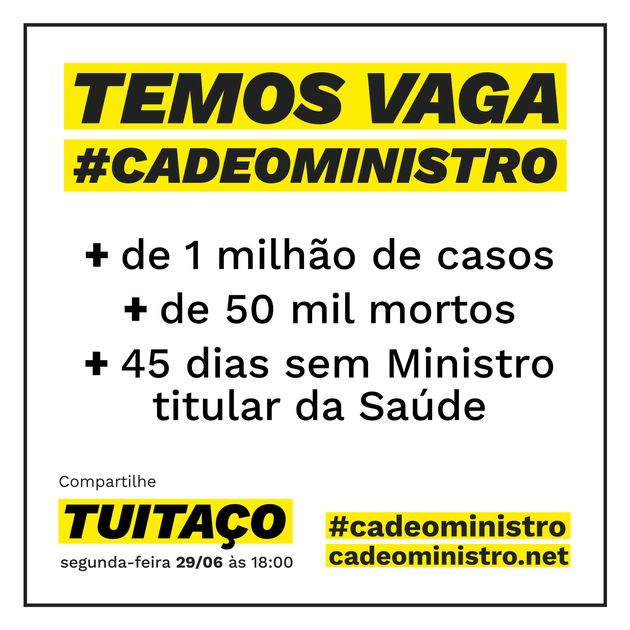 huffpostbrasil's tweet photo. Vamos usar #cadeoministro porque a Saúde precisa ter comando ante a maior pandemia do século. https://t.co/y0h7XrUzTW