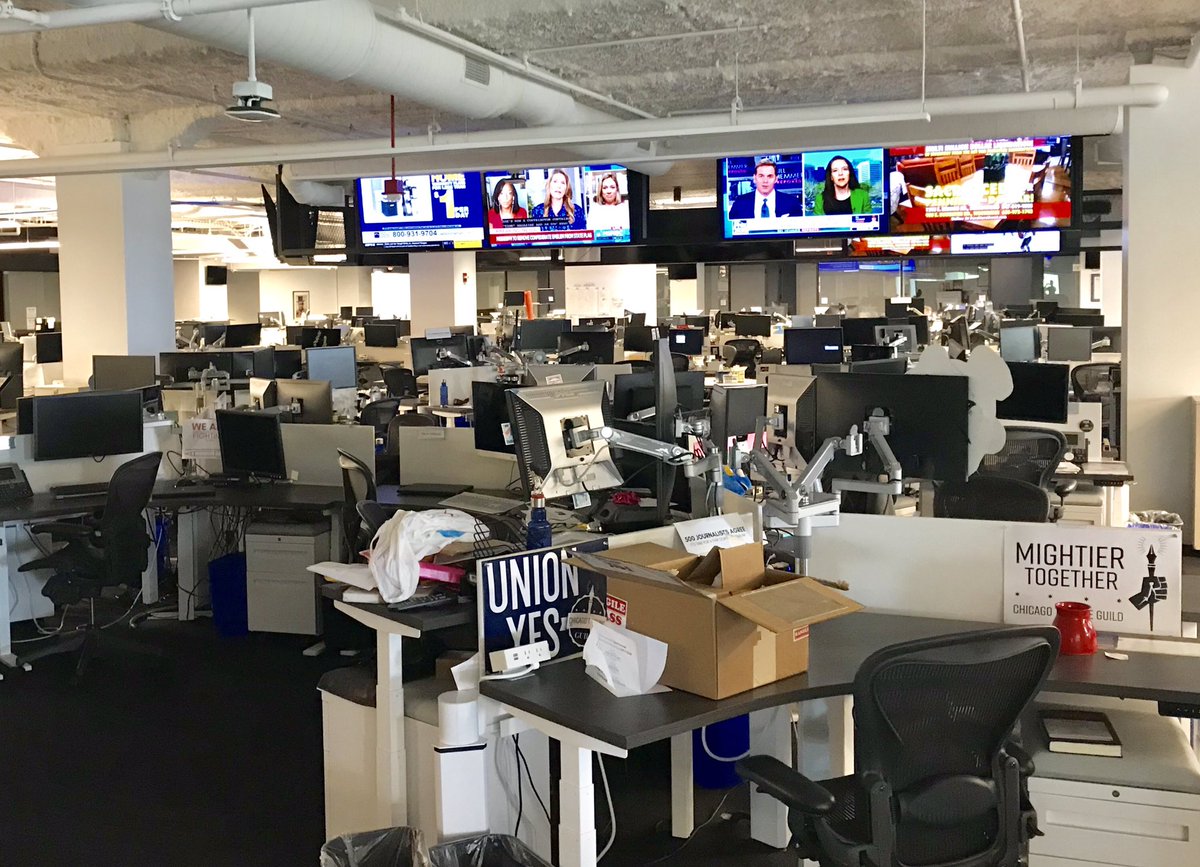 Monday afternoon: The Chicago Tribune newsroom, all but emptied by the pandemic, awaits news of its fate as vultures circle.