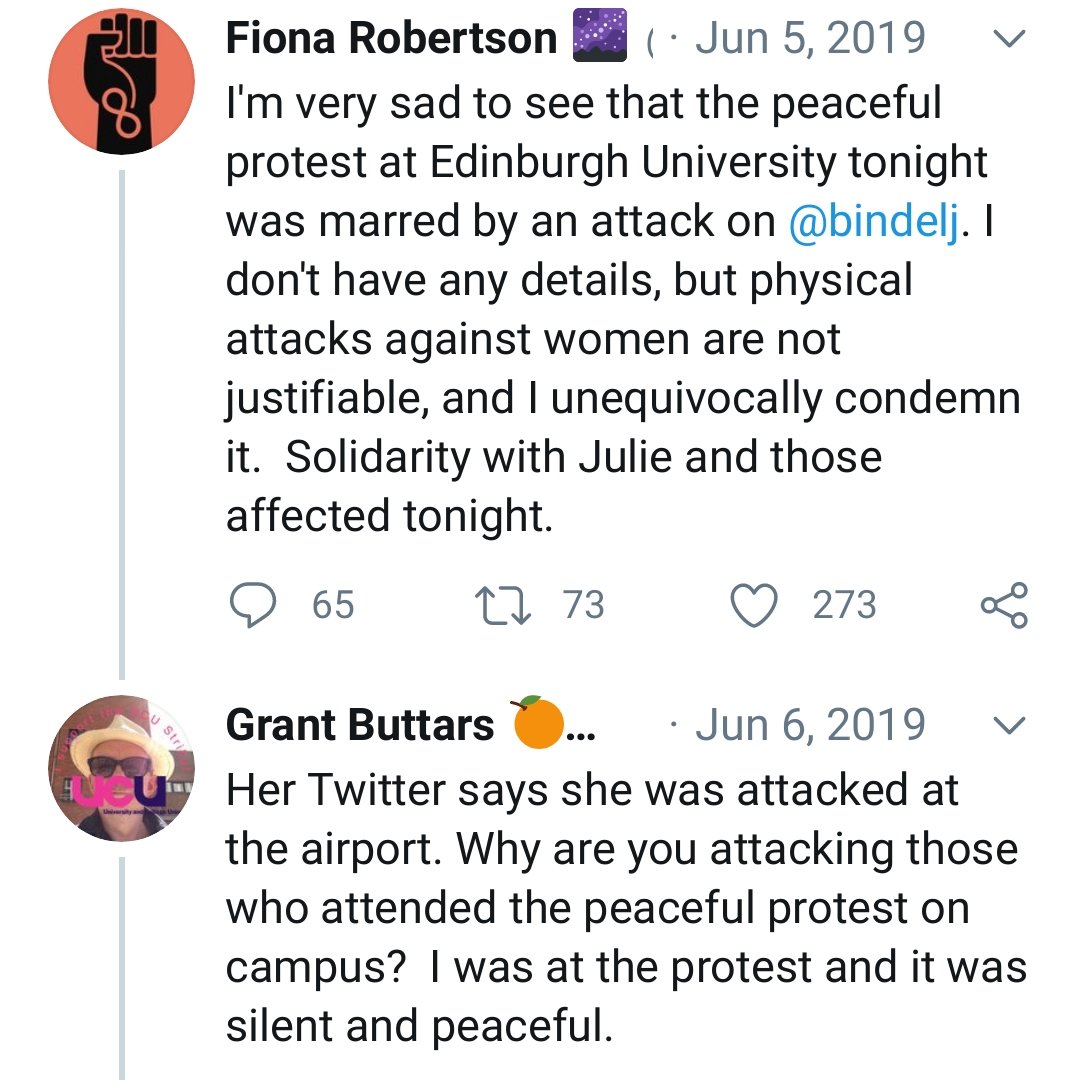 Meanwhile Grant Buttars, president of EUCU made defending the protest as “peaceful” his priority rather than condemning the assault. Women were filmed arriving & abuse shouted as they left. A transsexual was told to “die in a fire”, presumably in name of defending trans rights.