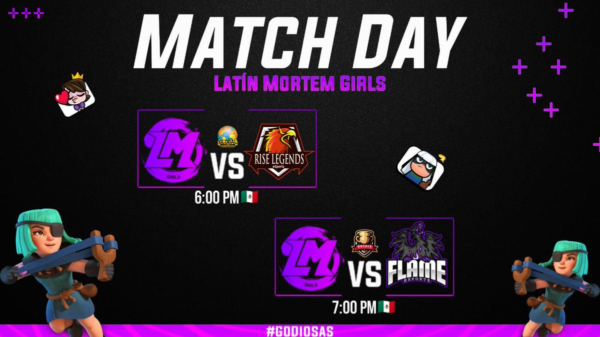 Comienza la semana 🌬️
Con doble Match Day

🏆🔸<a href="/GGSeriesOK/">Global Series</a> 🔸
     🔸6 Jornada🔸
🆚   <a href="/RiseSportsLATAM/">Rise Legends eSports</a> 
🕕    18:00hrs 🇲🇽
☄️
🏆🔸 <a href="/MasterCup_1/">Master Cup #QuedateEnCasa</a> 🔸
     🔸Tercera Jornada🔸
🆚  <a href="/_FlameEsports/">Flame Esports F/A</a> 
🕖     19:00 hrs 🇲🇽
☄️
 GO!
🌹 #DiosasLatina🌹
