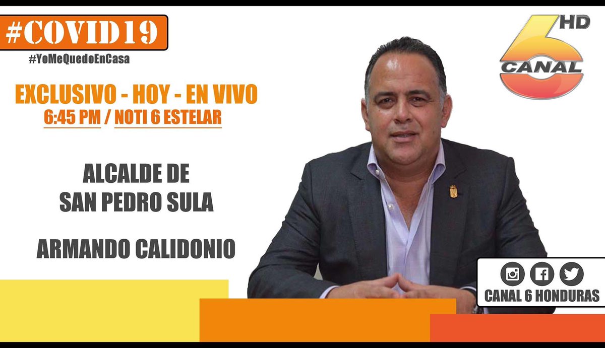 Canal6Honduras's tweet photo. #SINTONIZAR📡 - Hoy en exclusiva con el Alcalde de #SanPedroSula @acalidoniohn // 🇭🇳
Temas:
- Prevención de #Covid19 en #SPS
- Unidad Estabilizadora
- Nuevo #MercadoGuamilito
- Noticias positivas para SPS✅
#HOY #ENVIVO a las 6:45pm por #Noti6 #Estelararm https://t.co/eUgNyaEQpT