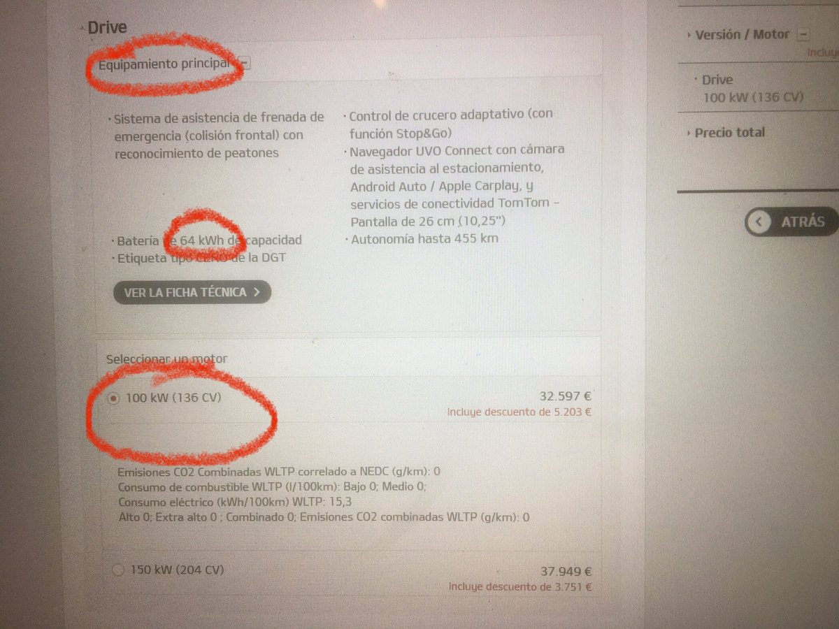oxzymot's tweet photo. @kiamotorsiberia Según el configurador puedo comprar un Kia E-Niro Drive con batería de 64Kwh y motor de 136CV. Pero según el concesionario no existe esa posibilidad. El concesionario está equivocado o el configurador muestra información engañosa?? https://t.co/d0QzzJPLqy