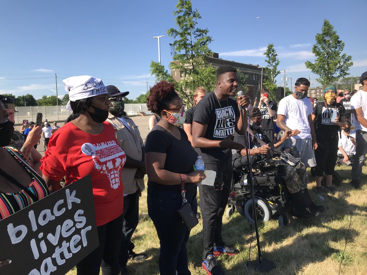As a police chopper revs overhead, Monday night’s protesters in SW Detroit hear Jae Bass, 24, of Detroit shout “March today!” And the crowd shouts back, “March tomorrow!” Bass said he was thrown to pavement Sunday after climbing on a police car’s hood.