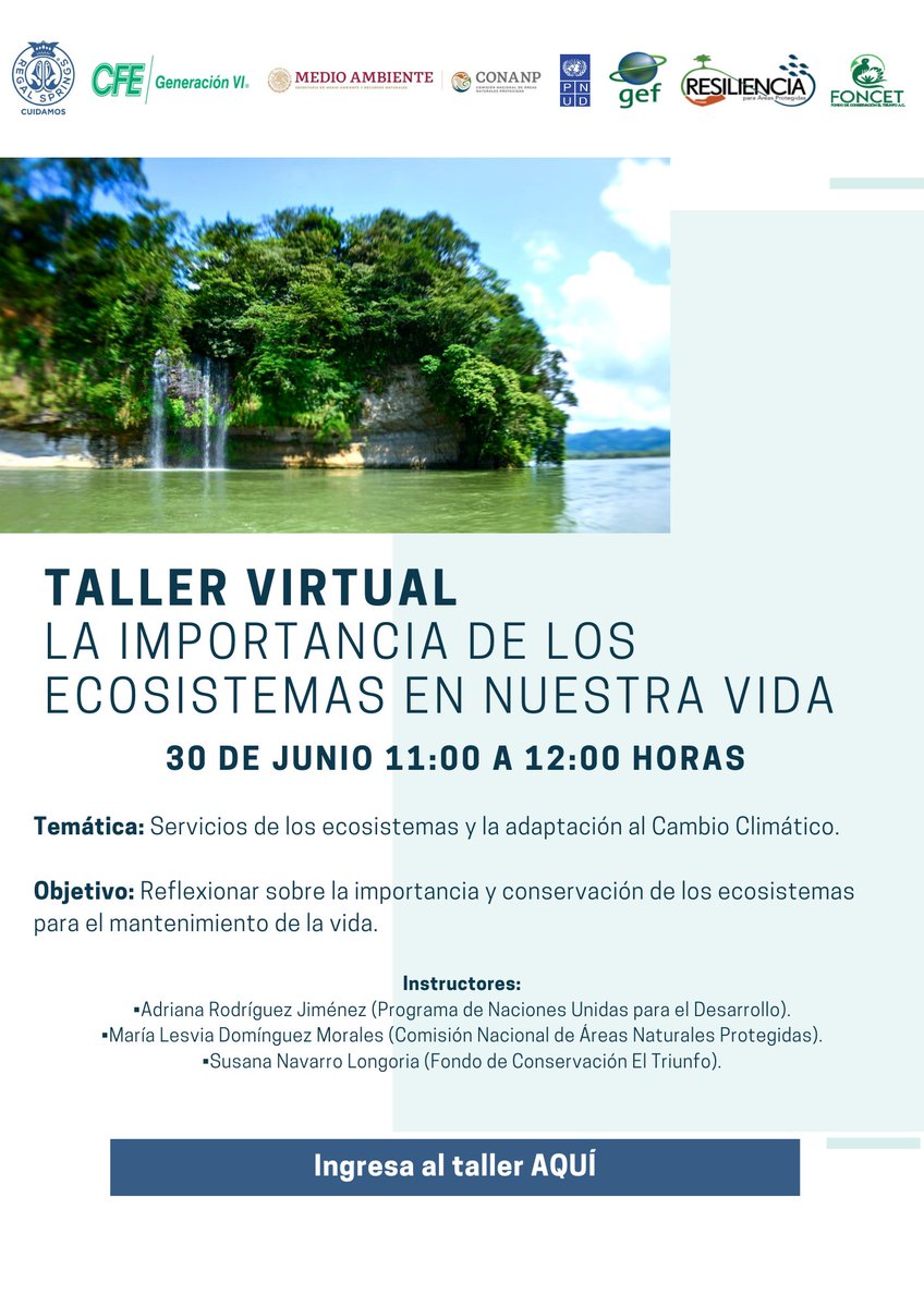 Regal Springs les invita al Taller Virtual: CUIDAMOS Los Ecosistemas, que es parte de nuestro Programa de Educación Ambiental, a desarrollarse mañana 30 de junio de 11 a 12 del día.

Entra al siguiente link:
teams.microsoft.com/dl/launcher/la…