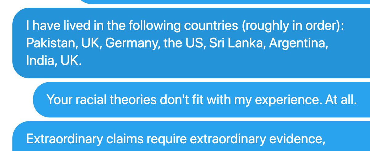 From my DMs. I'm not woke. I'm not PC. But I don't believe there are significant, striking differences in intelligence & personality traits correlated with skin colour. No, I don't think darker skin = an equally morally worthy, but fundamentally stupider type of human. Here's why