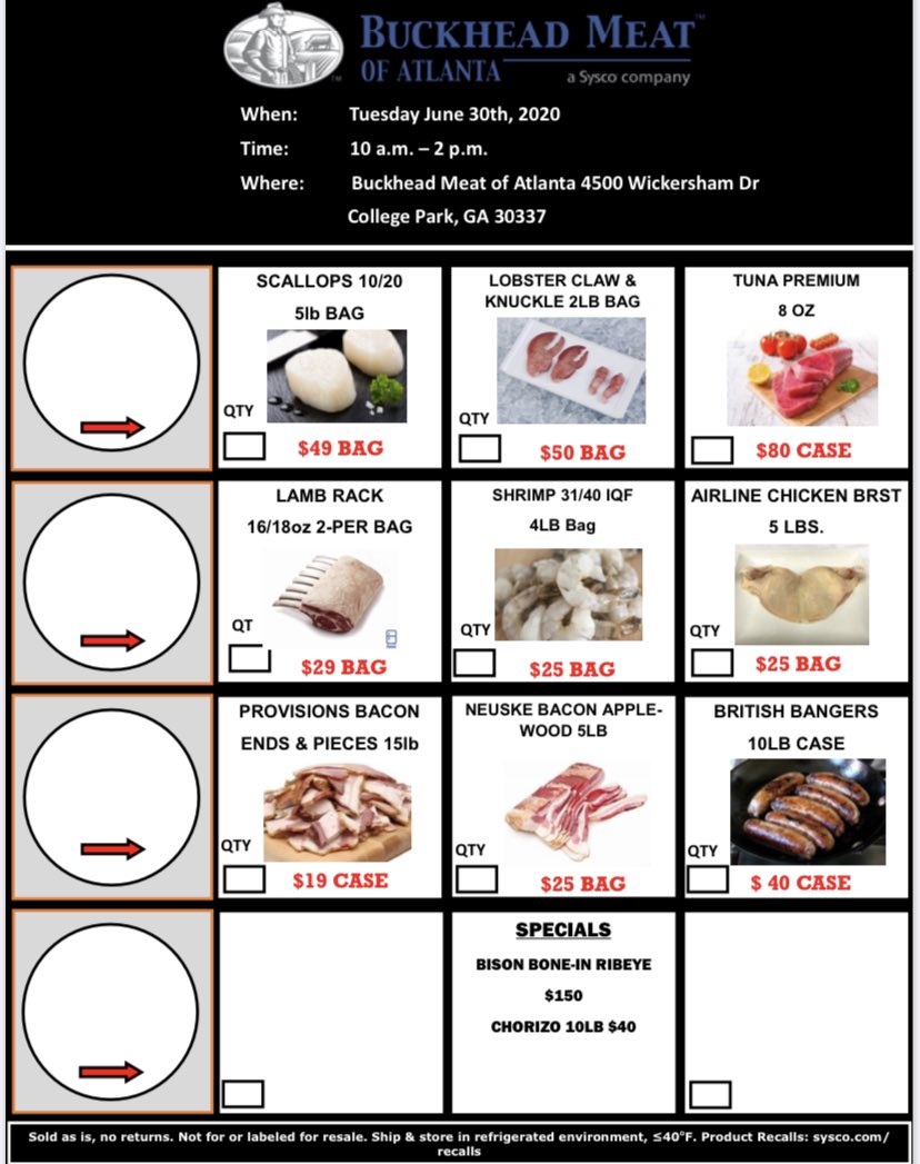 6/30 is our last scheduled public sale and we are going out in style!  Items in Ltd. supply &amp; 1st come 1st served.  Arrive Early, Load up, Enjoy July 4th!!!
•4500 Wickersham Dr @ CollegePk
•NO CASH
 <a href="/steakshapiro/">steakshapiro</a> <a href="/sportsandra/">Sandra Golden</a> <a href="/BFinn86/">Brian Finneran</a> <a href="/AtlantaEatsTV/">Atlanta Eats</a> <a href="/eATLantaBlog/">eATLanta</a> <a href="/CertAngusBeef/">Certified Angus Beef ®</a>