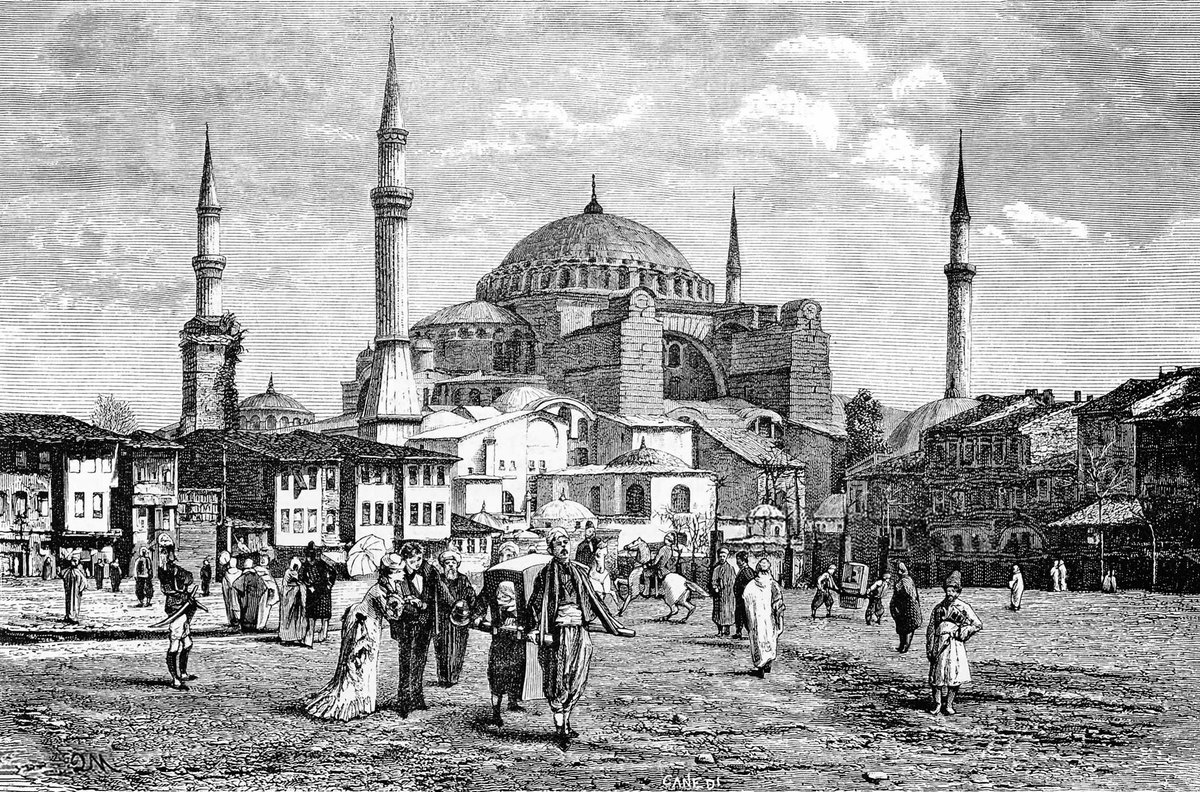 Ayasofya Camii Görünümü
View of the Mosque of Hagia Sophia, Constantinople, Istanbul, Turkey, drawing by Q Michetti from a photograph by the Abdullah brothers, engraving from L'Illustrazione Italiana, Year 5, No 2, January 13, 1878