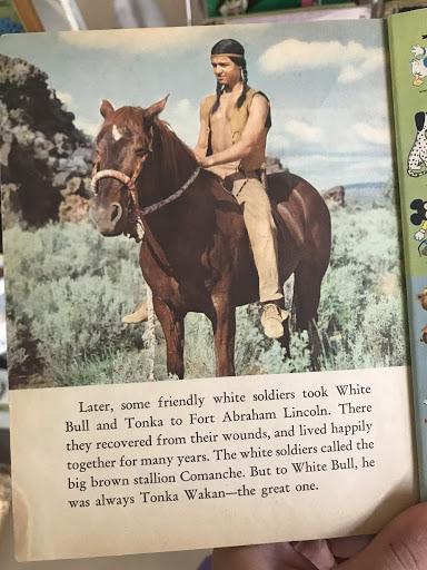 The Disney “Tonka” book appears to star several white people in brownface…reinforcing the idea that there weren’t LIVING native people who could have played the characters. And fts some pretty gnarly language about “friendly white soldiers”