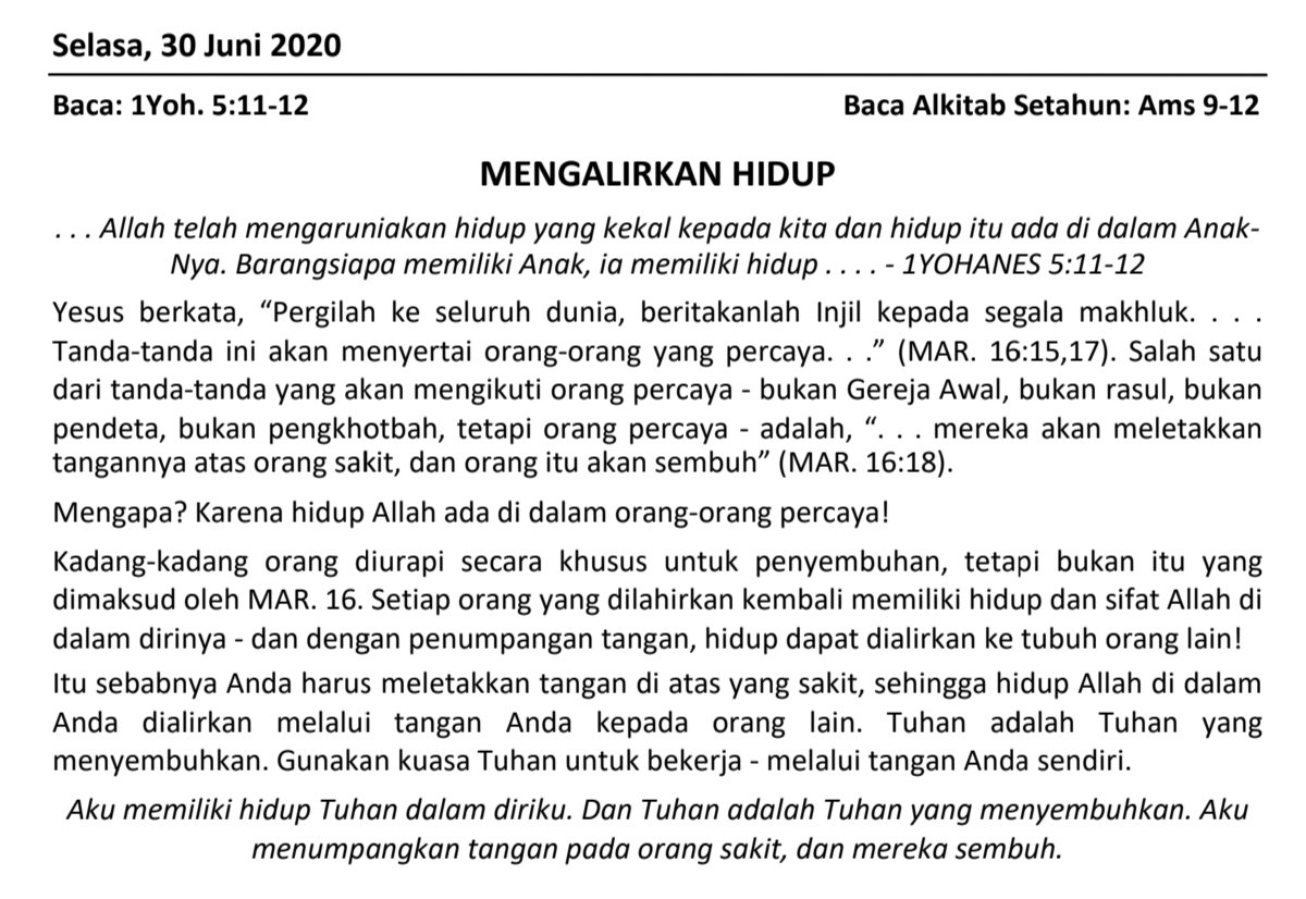 gpdipoloniajkt's tweet photo. Renungan Harian Selasa 30 Juni 2020
Tuhan Yesus memberkati 🙏
#gpdipolonia #oneheartonevoicegpdipolonia #renunganharian #renunganhariangpdipolonia #gpdi https://t.co/igyLS1v9U0