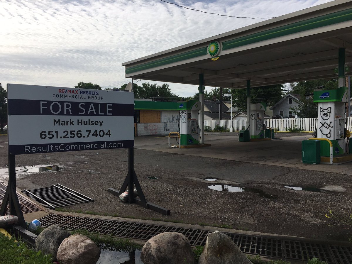 Gas station owner put signs in the windows of the convenience store begging to be spared. Now the property is closed and up for sale
