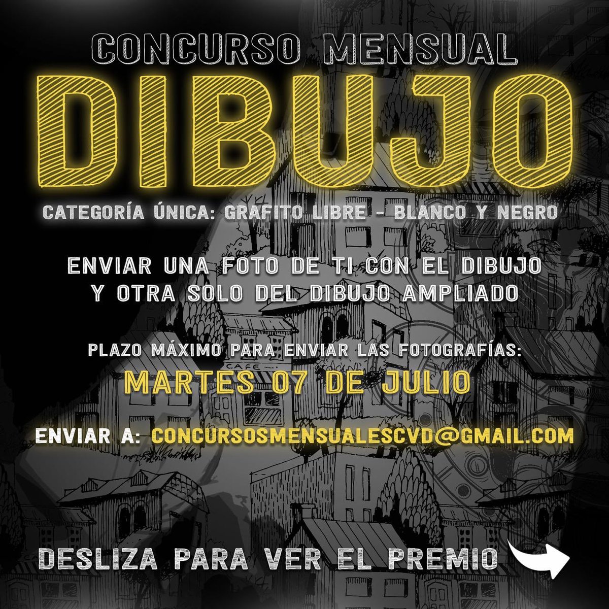 caacvd's tweet photo. ✏️ Concurso mensual: Dibujo✏️
Para participar envíanos una foto de tu dibujo al mail: concursosmensualescvd@gmail 
Requisitos para participar en Instagram! 
Plazo máximo para enviar las fotos del dibujo: Martes 07 de Julio.
Mucha suerte! https://t.co/AxBmtZWJhm