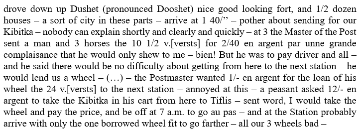 Later that day, Anne arranges a way to retrieve their Kibitka and then negotiates the price of a loaned wheel that should take them to the next Station.The state of their Kibitka's wheels is dire.12/
