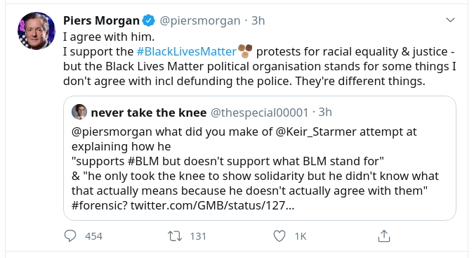 Piers Morgan begins that backward shimmy:"When I said that I 'supported The Tea Party movement', I meant that I was broadly in favour of tea. And parties."[thanks to  @DeeJarv34798927 ]