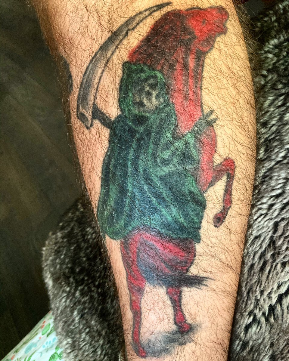 Pictured is my Mystique Black Rider tattoo. What drives my passion for directing the Mystique #documentary is that I grew up a fan of the band. This film is the product of a 20 year journey!
#tattoo #reapertattoo #mystique #mystiquefipm #mystiqueblackrider  #metaltattoo