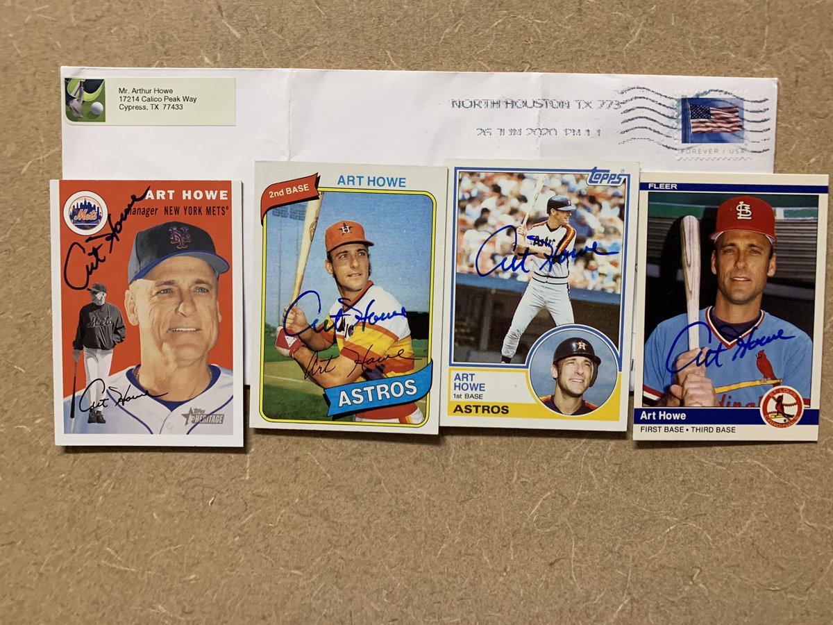 memorabiliaddy's tweet photo. #ArtHowe #baseball @MLB @MLBONFOX @MLBPAA #TTM #Memorabilia #Autograph @astros @Mets #Autographs #AutographCollector #AutographCollection #GreatGuy #ThankYou  #TTMSuccess #TTMAutographs #MailDay https://t.co/E7ghkuno21