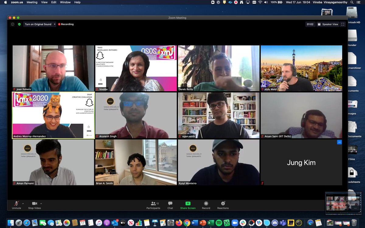 The  @ACMIMX creative challenge ended with a closing from Bobby Murphy (CTO of  @Snap) and a series of office hours with  @ImmersiveJourno (CEO/Founder of  @EmblematicGroup) & the teams. After that, a subset of us met to talk of future work and ideas.