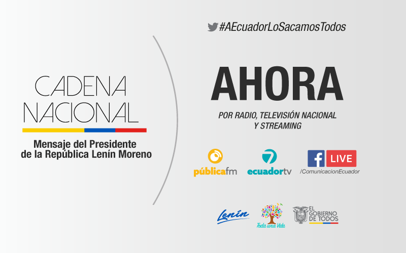 AHORA | No se pierda el mensaje del Primer Mandatario, <a href="/Lenin/">Lenín Moreno</a> Moreno, a la ciudadanía. 

Sígalo por ▶️ bit.ly/2YKTpiB

#AEcuadorLoSacamosTodos 
#PorUnMejorEcuador