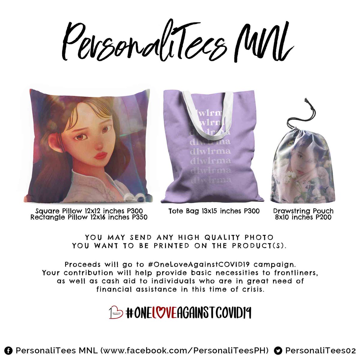 Pre-order customized items for a cause! Available this month: Shirt, Sweatshirt, Hoodie, Pillow, Tote Bag, Pouch, Face Mask Payment deadline: July 15Proceeds will go to  @lovehumanityph  #OneLoveAgainstCOVID19 campaign. Order here:  https://www.jotform.com/personaliteesmnl/IU #IU  #아이유