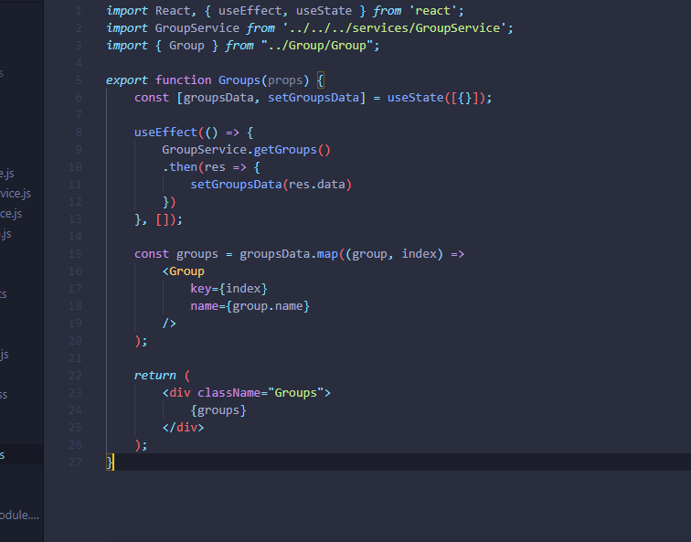 Blake_M71's tweet photo. Day 29 of #30DaysOfShipping. 

Spent the last couple days diving deeper into React (state, list/keys, hooks) on the https://t.co/hphHSgUUAN website. I also had another group meeting with team Canny and implemented a little snippet of code for our Groups and Group components! https://t.co/yUorA3cQoD