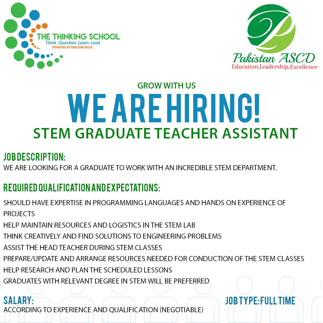 Are you looking for an opportunity to work alongside the most talented and experienced staff who can nurture you to become the teacher you want to become? 
If yes then this sounds like an ideal role for you 
send in your CVs today at: jobs@pakistanascd.org

#thinkingschool #ascd