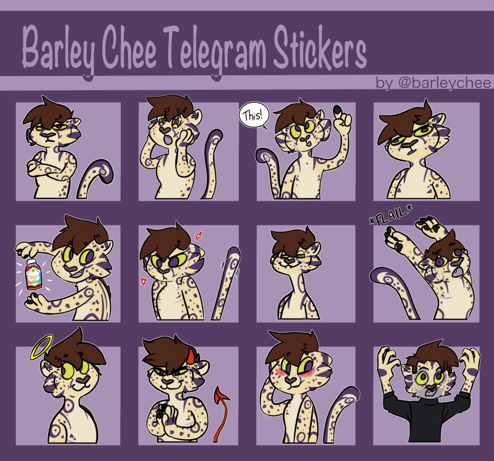BarleyChee's tweet photo. I finally got around to making some #telegram stickers for Barley! I deviated a bit from my regular style for these and honestly I love how they came out!

#furryart #furry #stickers #fursona #commissionsopen https://t.co/EZm3IUROWC