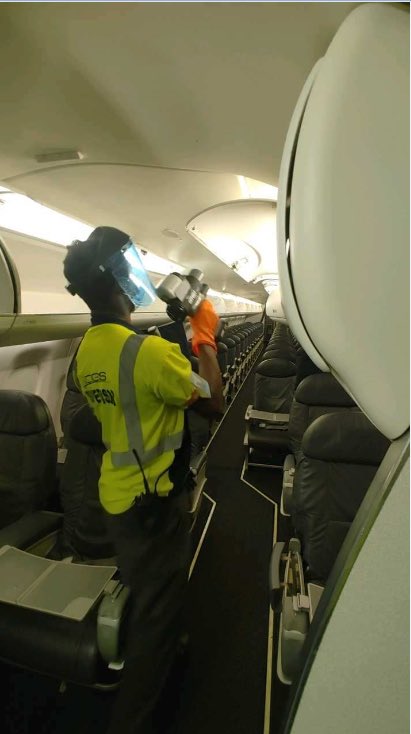 Team RDU keeping our passengers and employees healthy and safe by using the electrostatic sprayers to clean on every aircraft. 
 #unitedwecare @beingunited #teamrdu  @abama0001