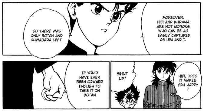 i love that kurama is the only one who can tease hiei like this ksdsfk 