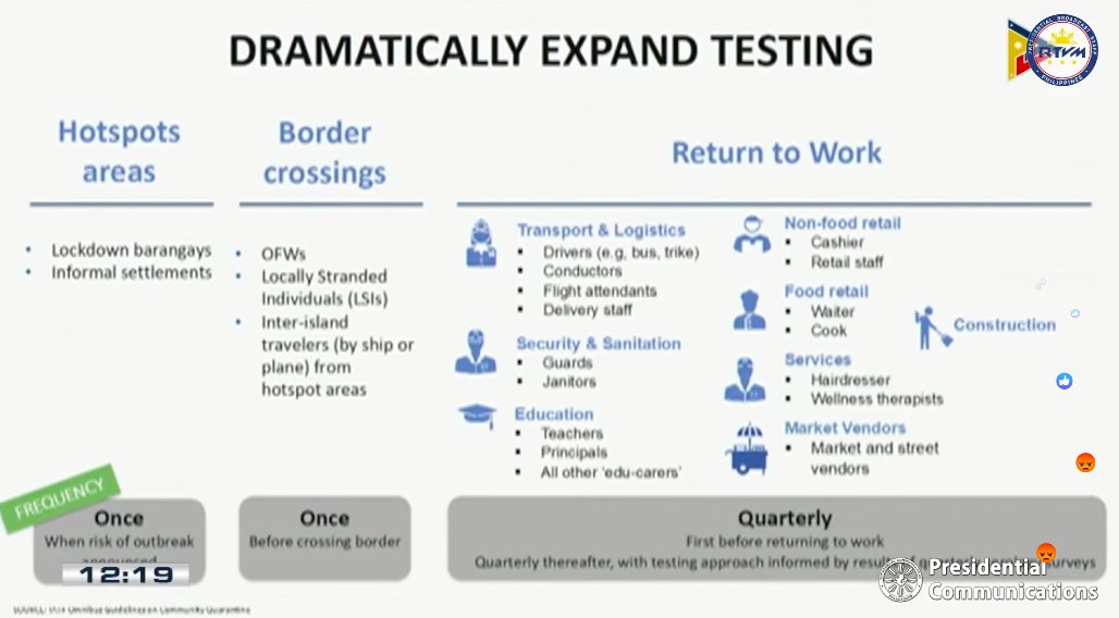 Roque says IATF has approved in principle dramatically expanding  #COVID19 testing to the following | via  @pia_gutierrez