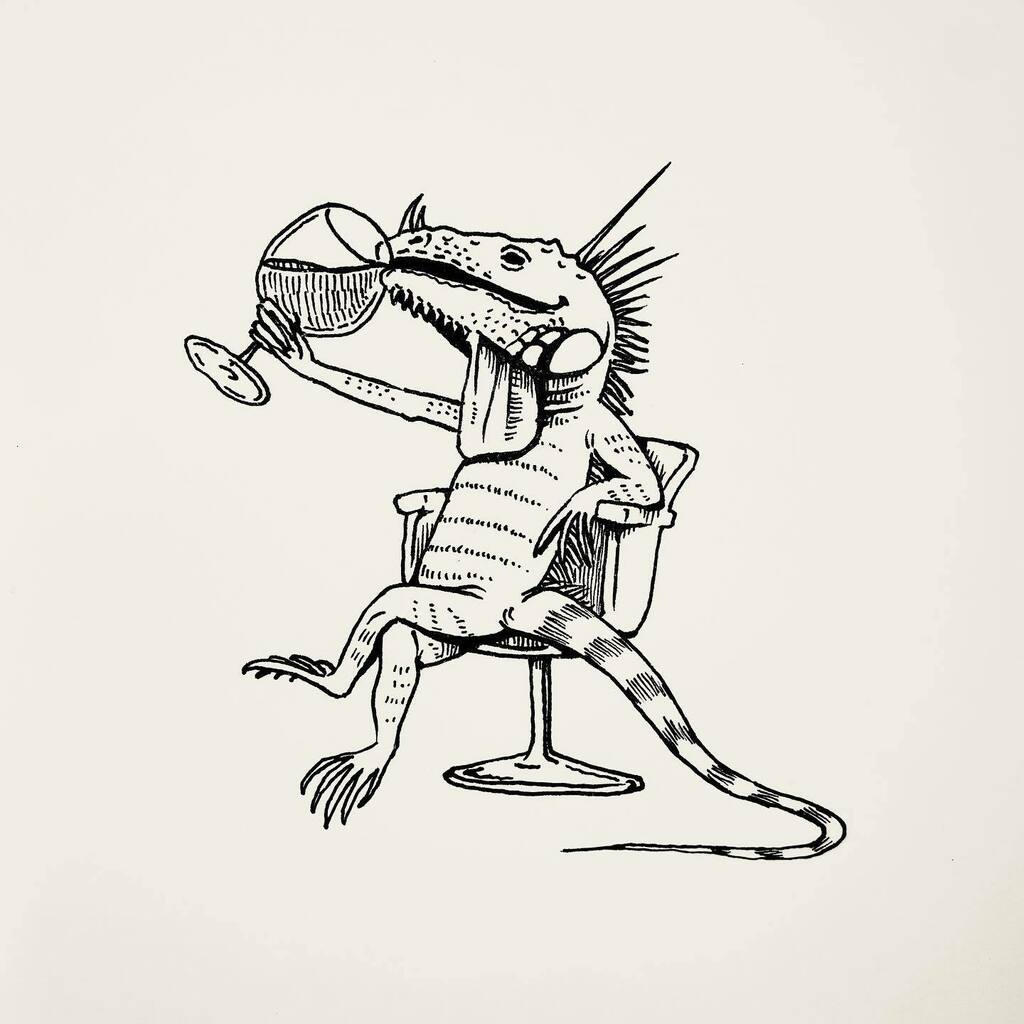 エイマ Eima ワインを飲むイグアナ Iguana Drinking Wine イラスト アート 絵 画 イラストレーター デザイン イラストグラム ドローイング イグアナ Illustration Illustrator Art Design Drawing Artist Painting Artwork Iguana