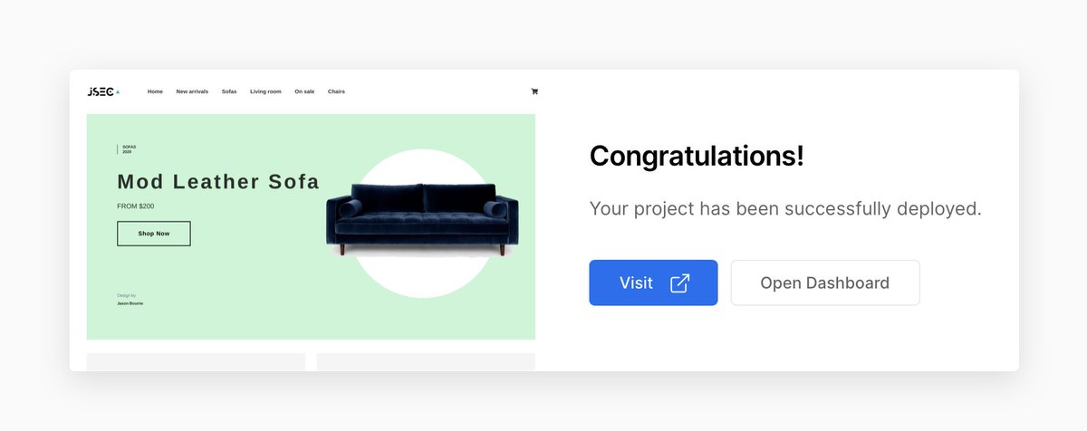 rauchg's tweet image. Sweet! I deployed @dabit3&apos;s Jamstack Ecommerce project in 4 clicks and 30 seconds.

jamstack-ecommerce.vercel.app

Source: github.com/jamstack-cms/j…