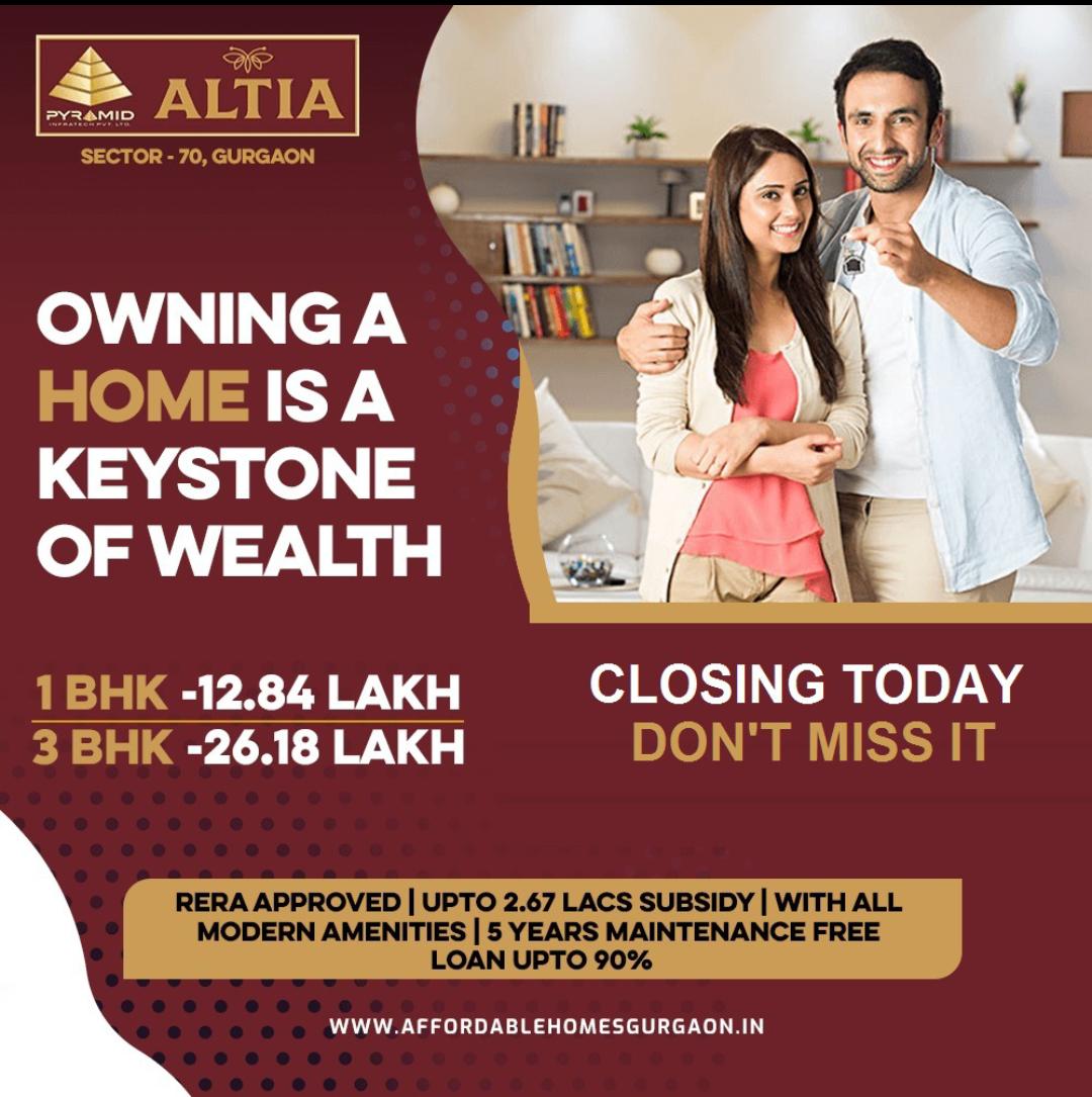 HudaGurgaon's tweet photo. Closing Today, Don't Miss it
#PyramidAltia Sector -70 SPR Road, Gurugram
✅ Modern & Spacious Apartment,
✅ Rera Approved
✅ 90% Home loan available
✅ 2.67 Lakh Subsidy
More Details https://t.co/OdZruxtH0y | Call 9250404173
#Pyramid #PyramidAltiaGurgaon #Sector70 https://t.co/OhGtGTREXm