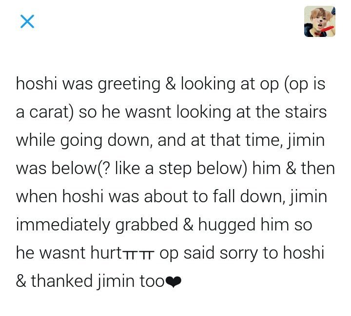 : jimin saving hoshi from falling *(notes screenshot is same as above tweet^^)