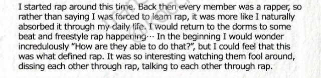 something he learnt from scratch with Namgi. He has ALWAYS known elements of hip hop and rhythm through underground dancing, they did not bottlefeed him. “Rather than saying I was forced to learn rap, it was more like I naturally absorbed it through my daily life.”
