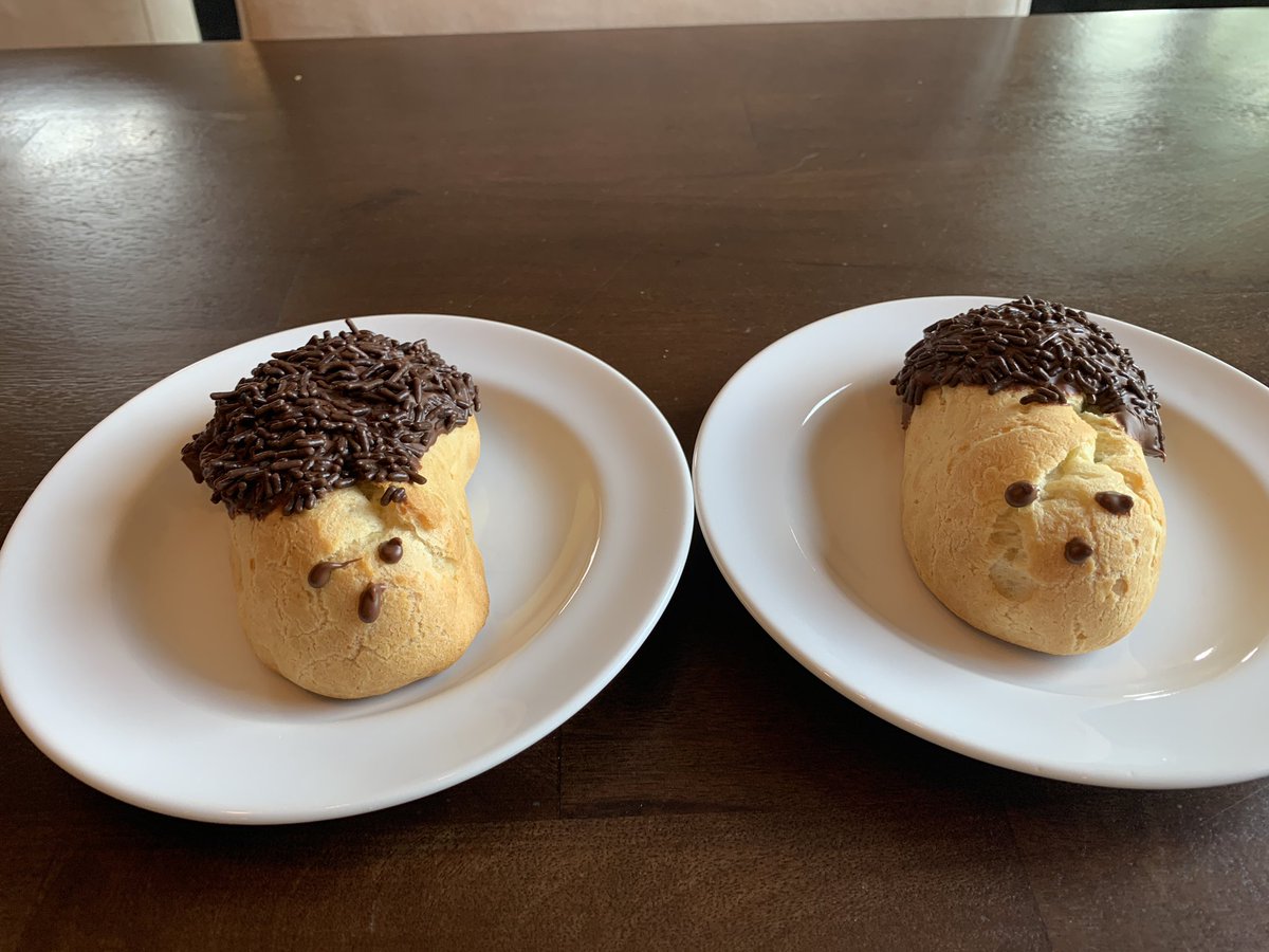 Great rainy day baking project with the kids today. Hedgehog cream puffs!  <a href="/RosannaPansino/">Rosanna Pansino</a> <a href="/NerdyNummies/">Nerdy Nummies</a>