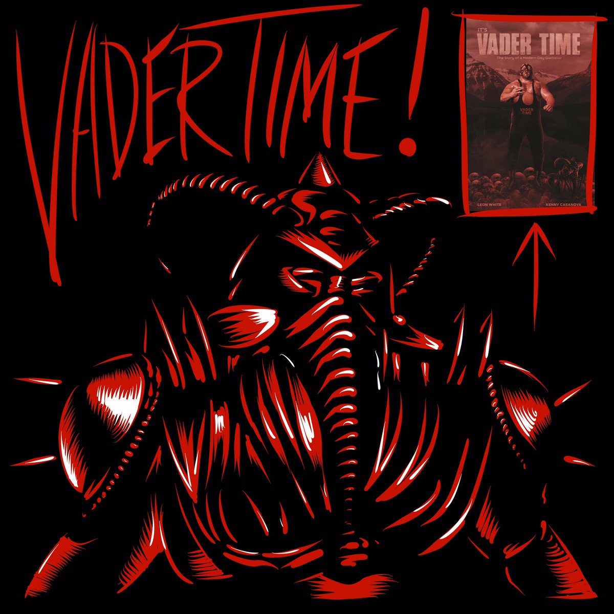 PeteBregman's tweet photo. Finished reading IT’S VADER TIME, the official autobiography written by Vader &amp; my pal (and frequent creative collaborator) @kennycasanova. Loved it and was inspired to doodle this doodle...
#bigvanvader #vader #leonwhite #newjapanprowrestling #njpw #wcw #awa #wwe #prowrestling https://t.co/nppZfsve1T