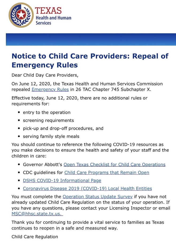 Speaking of kids  @GovAbbott repealed emergency rules for child care centers on 06/12 when we were well into this surge.He reinstated them on Friday - two full weeks of kids more likely being exposed to   #COVID19 and then taking it home with them.  #AbbottFailedTexas  #COVID19TX