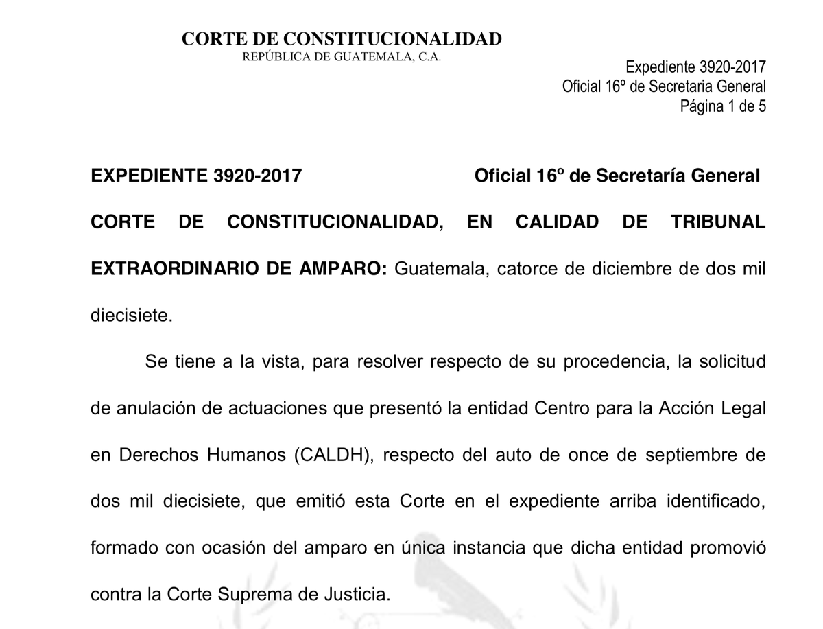 cmendeza's tweet photo. La jefe del @MPguatemala ya expuso su criterio sobre el actual dilema entre Corte Suprema y @CC_Guatemala 

F1 Exp. 3920-17 CALDH vs.  CC
F2 El criterio expuesto 
F3 La FG firmante de dicho fallo. https://t.co/jt1HXINMjW