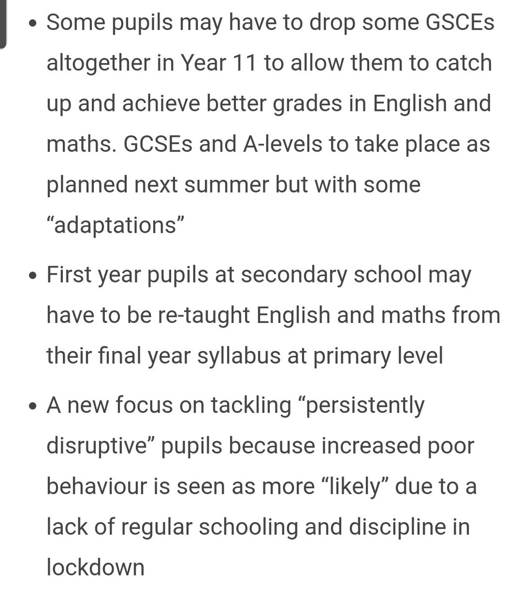 27/ Yep students missing out on non core GCSE, what if they wanted to learn these at A level? Are those opportunities now gone?Several non-core teachers have contacted me with concerns for their jobs, some schools were planning redundancies pre Covid,we now know who will get cut